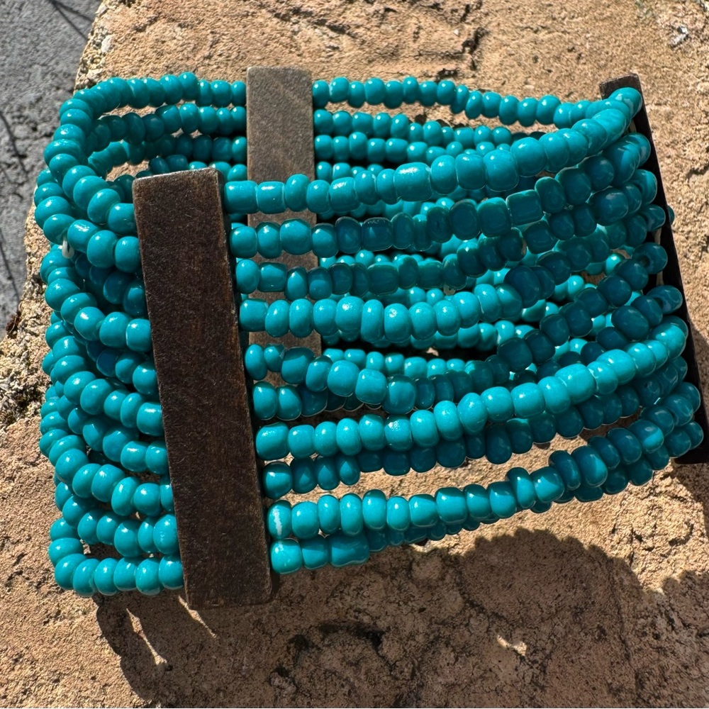 Faux Turquoise Beaded Multi-Strand Bracelet